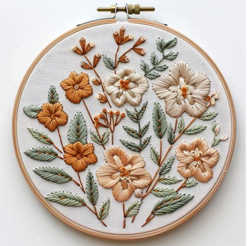 Autumn Flowers Hand Embroidery Pattern, White and Orange Flowers Pattern