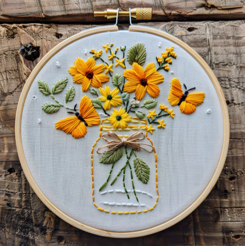 Butterflies and Wildflowers Hand Embroidery Pattern, Wildflowers Embroidery Pattern