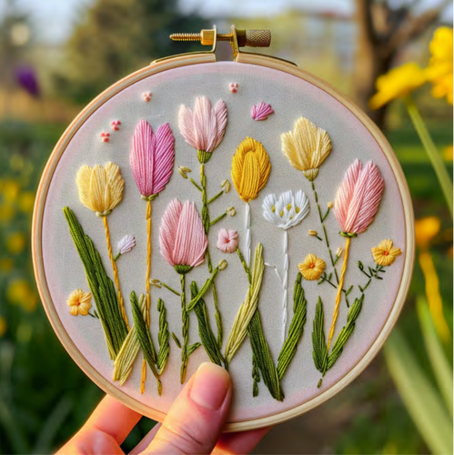 Colorful Tulips Hand Embroidery Pattern, Tulip Pattern, Tulip Embroidery, Floral Embroidery