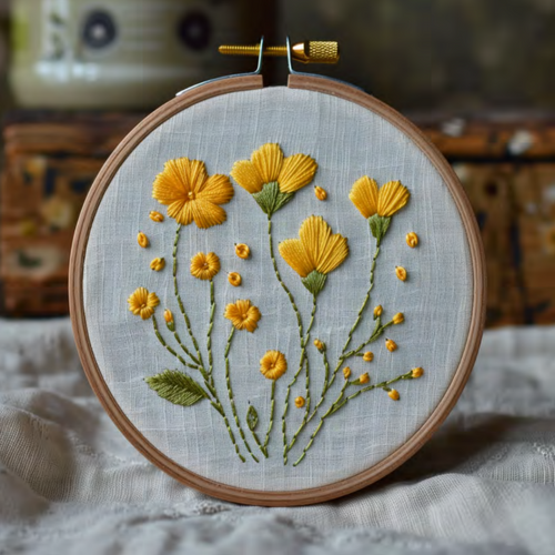 Buttercup Hand Embroidery Pattern, Buttercup Flower Botanical Art, Yellow Buttercup Pattern