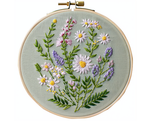 Meadow of White Daisies and Purple Lavender Hand Embroidery Pattern, Daisies Pattern