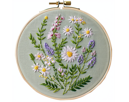 Meadow of White Daisies and Purple Lavender Hand Embroidery Pattern, Daisies Pattern