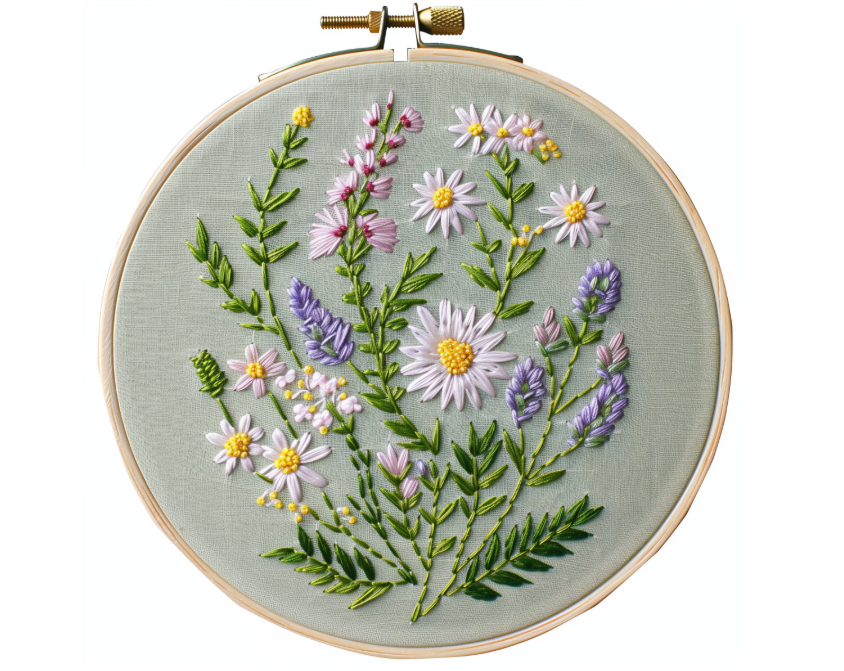 Meadow of White Daisies and Purple Lavender Hand Embroidery Pattern, Daisies Pattern