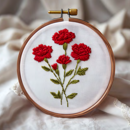 Bouquet of Carnations Hand Embroidery Pattern, Red Carnations Pattern