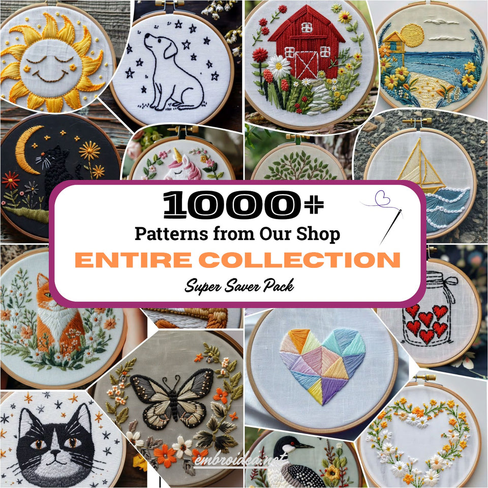 WHOLE SHOP BUNDLE, Hand Embroidery Pattern Collection, Current and Future Designs, Lifetime Access, Hand Embroidery Patterns, Super Pack