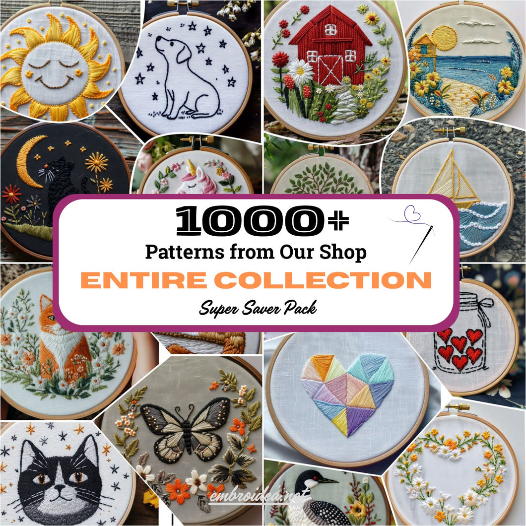 WHOLE SHOP BUNDLE, Hand Embroidery Pattern Collection, Current and Future Designs, Lifetime Access, Hand Embroidery Patterns, Super Pack